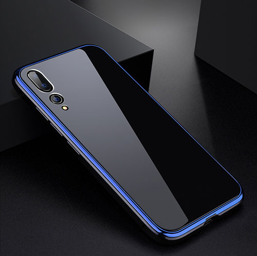 Luxury Aluminum Metal Frame Mirror Cover Case M01 for Huawei P20 Pro Blue and Black