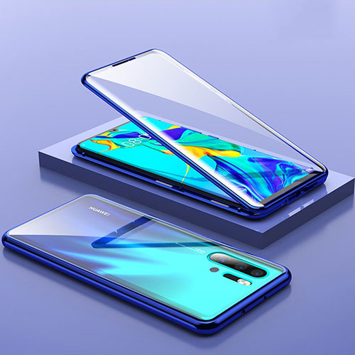 Luxury Aluminum Metal Frame Mirror Cover Case M01 for Huawei P30 Pro New Edition Blue