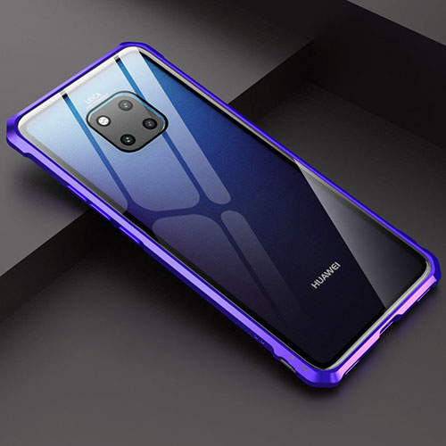 Luxury Aluminum Metal Frame Mirror Cover Case M03 for Huawei Mate 20 Pro Blue