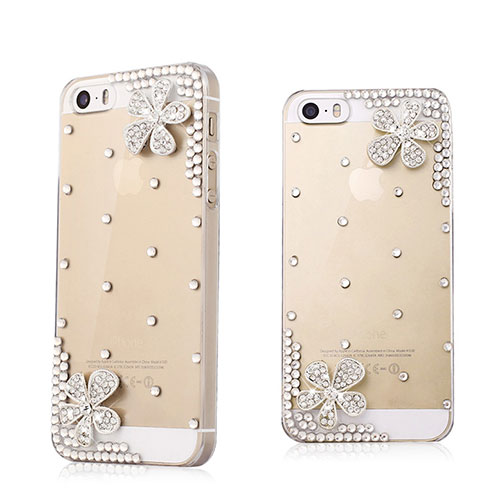 Luxury Diamond Bling Flowers Hard Rigid Case Cover for Apple iPhone 5 White