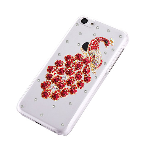 Luxury Diamond Bling Peacock Hard Rigid Case Cover for Apple iPhone 5C Red