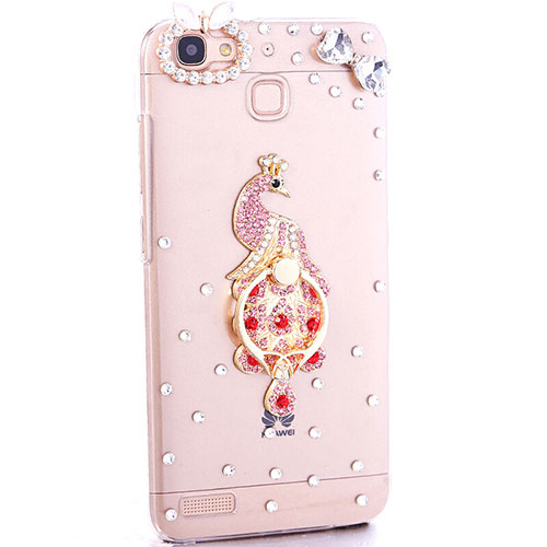 Luxury Diamond Bling Peacock Hard Rigid Case Cover for Huawei P8 Lite Smart Red