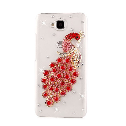Luxury Diamond Bling Peacock Hard Rigid Case Cover for Huawei Y6 Pro Red