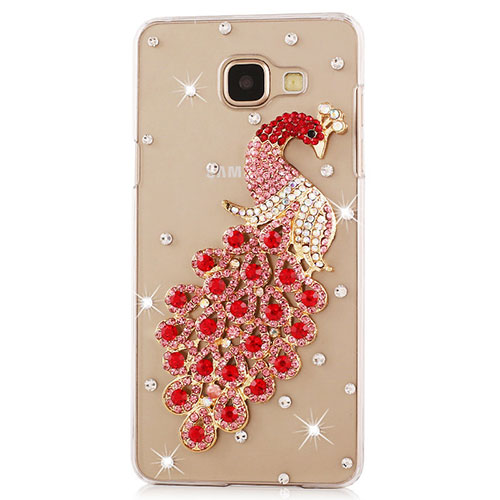 Luxury Diamond Bling Peacock Hard Rigid Case Cover for Samsung Galaxy On7 (2016) G6100 Red