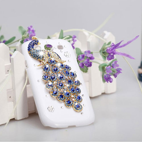 Luxury Diamond Bling Peacock Hard Rigid Case Cover for Samsung Galaxy S3 III LTE 4G Blue