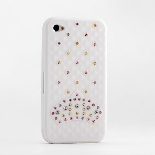Luxury Diamond Bling Silicone Gel Soft Cover for Apple iPhone 4S White