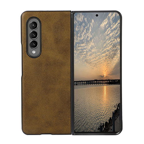 Luxury Leather Matte Finish and Plastic Back Cover Case B01 for Samsung Galaxy Z Fold3 5G Brown