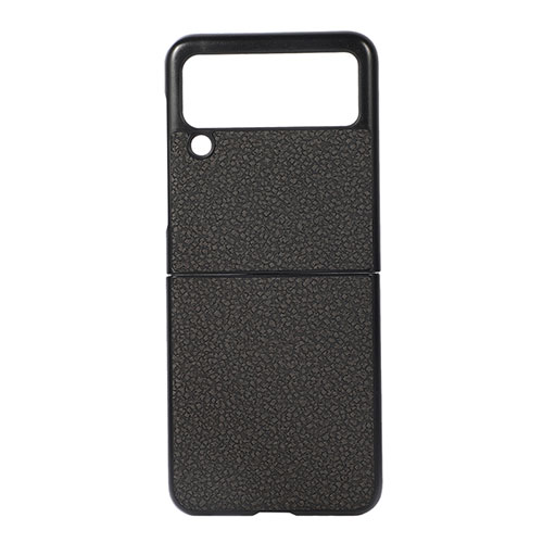 Luxury Leather Matte Finish and Plastic Back Cover Case B03 for Samsung Galaxy Z Flip3 5G Black