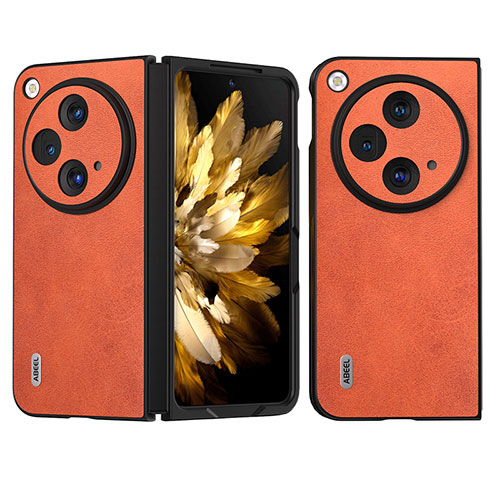 Luxury Leather Matte Finish and Plastic Back Cover Case BH1 for Oppo Find N3 5G Orange