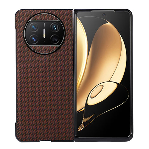 Luxury Leather Matte Finish and Plastic Back Cover Case BH2 for Huawei Mate X3 Brown