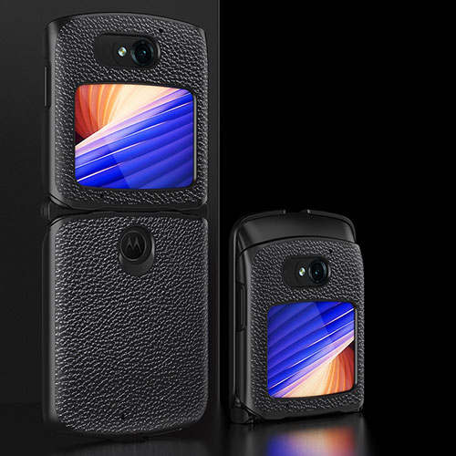 Luxury Leather Matte Finish and Plastic Back Cover Case BH2 for Motorola Moto RAZR (2022) 5G Black