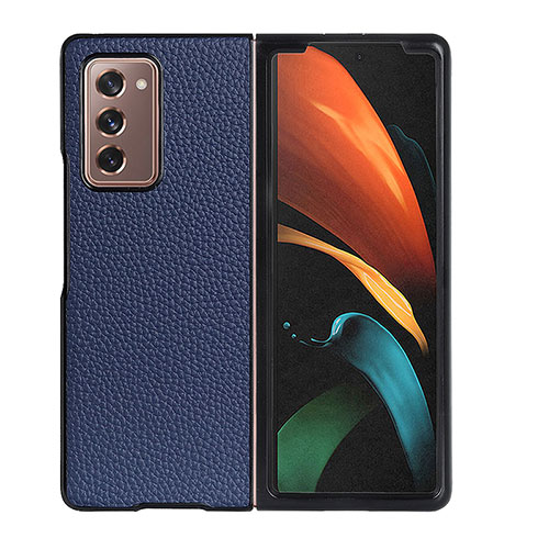 Luxury Leather Matte Finish and Plastic Back Cover Case BH2 for Samsung Galaxy Z Fold2 5G Blue