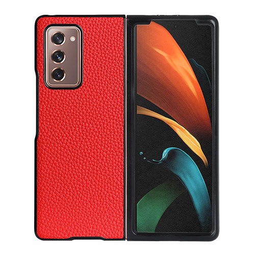 Luxury Leather Matte Finish and Plastic Back Cover Case BH2 for Samsung Galaxy Z Fold2 5G Red