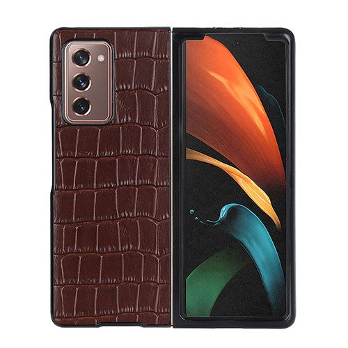 Luxury Leather Matte Finish and Plastic Back Cover Case BH3 for Samsung Galaxy Z Fold2 5G Brown