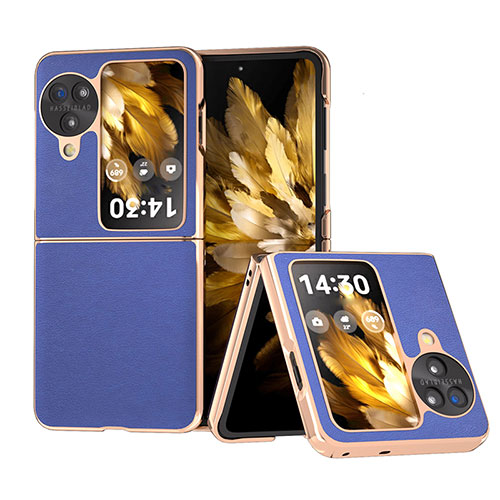 Luxury Leather Matte Finish and Plastic Back Cover Case BH30 for Oppo Find N3 Flip 5G Blue