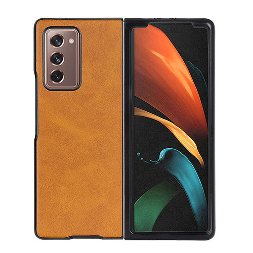 Luxury Leather Matte Finish and Plastic Back Cover Case BH4 for Samsung Galaxy Z Fold2 5G Orange