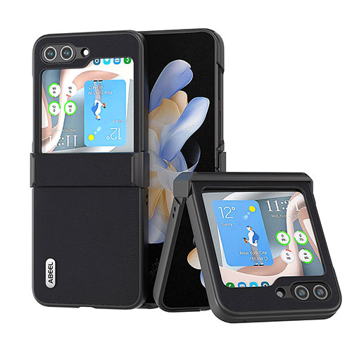 Luxury Leather Matte Finish and Plastic Back Cover Case BH5 for Samsung Galaxy Z Flip5 5G Black