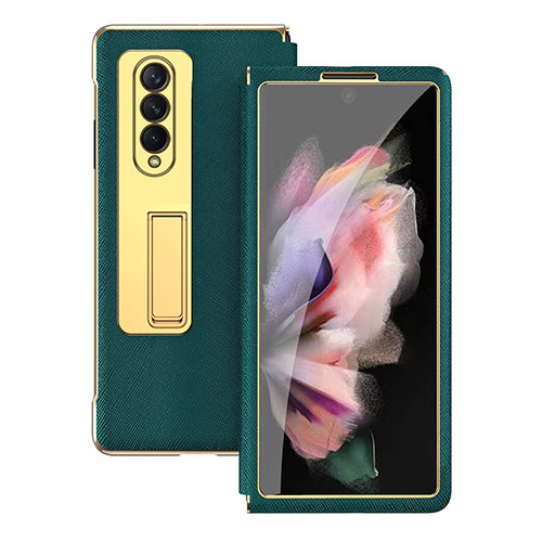 Luxury Leather Matte Finish and Plastic Back Cover Case C08 for Samsung Galaxy Z Fold3 5G Green