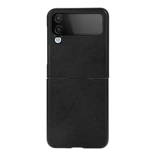 Luxury Leather Matte Finish and Plastic Back Cover Case C09 for Samsung Galaxy Z Flip4 5G Black