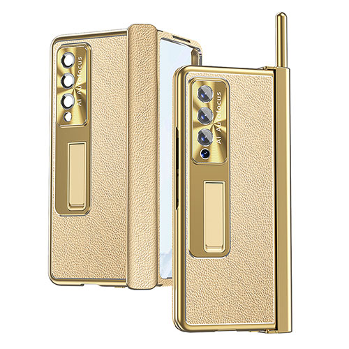Luxury Leather Matte Finish and Plastic Back Cover Case C09 for Samsung Galaxy Z Fold3 5G Gold