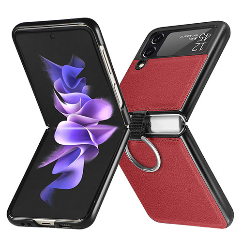 Luxury Leather Matte Finish and Plastic Back Cover Case for Samsung Galaxy Z Flip3 5G Red