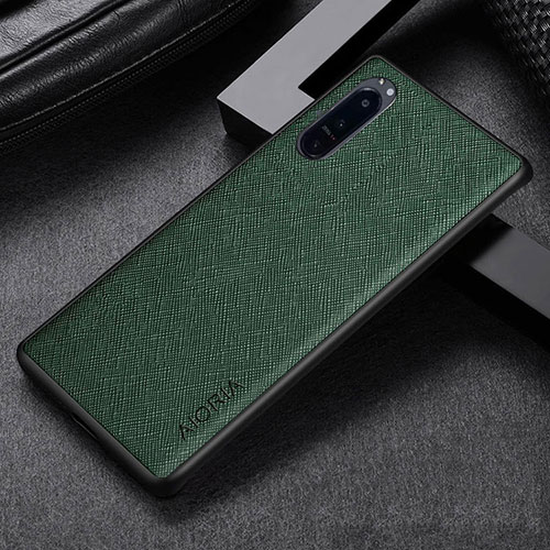 Luxury Leather Matte Finish and Plastic Back Cover Case for Sony Xperia 1 III Green