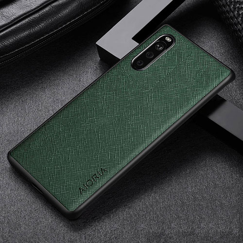 Luxury Leather Matte Finish and Plastic Back Cover Case for Sony Xperia 10 III Green