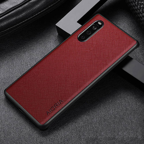 Luxury Leather Matte Finish and Plastic Back Cover Case for Sony Xperia 10 III Red