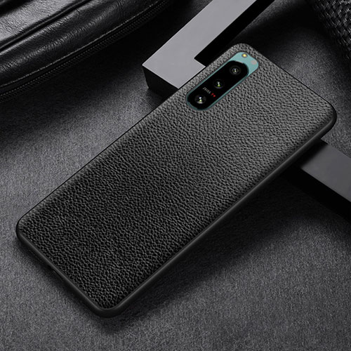 Luxury Leather Matte Finish and Plastic Back Cover Case for Sony Xperia 5 III Black