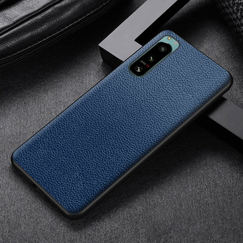 Luxury Leather Matte Finish and Plastic Back Cover Case for Sony Xperia 5 III Blue