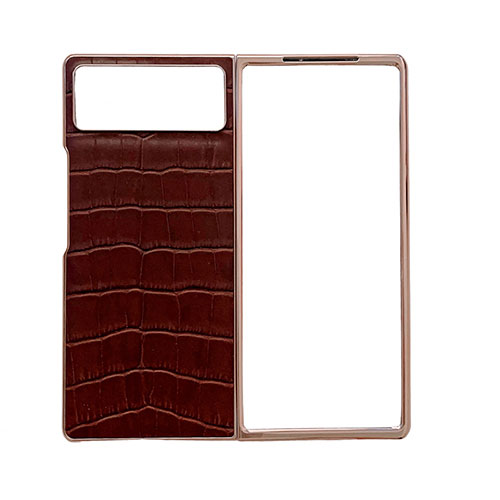 Luxury Leather Matte Finish and Plastic Back Cover Case for Xiaomi Mix Fold 2 5G Brown