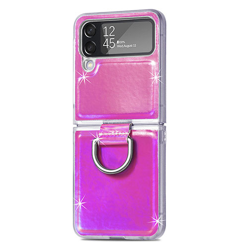 Luxury Leather Matte Finish and Plastic Back Cover Case H08 for Samsung Galaxy Z Flip4 5G Hot Pink