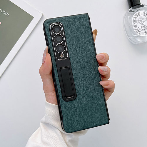 Luxury Leather Matte Finish and Plastic Back Cover Case L09 for Samsung Galaxy Z Fold4 5G Green