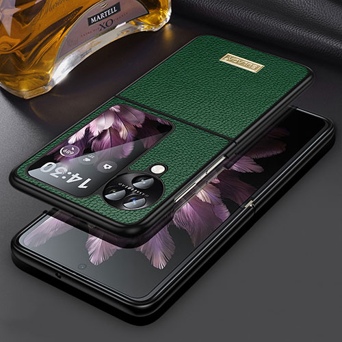 Luxury Leather Matte Finish and Plastic Back Cover Case LD2 for Oppo Find N3 Flip 5G Green