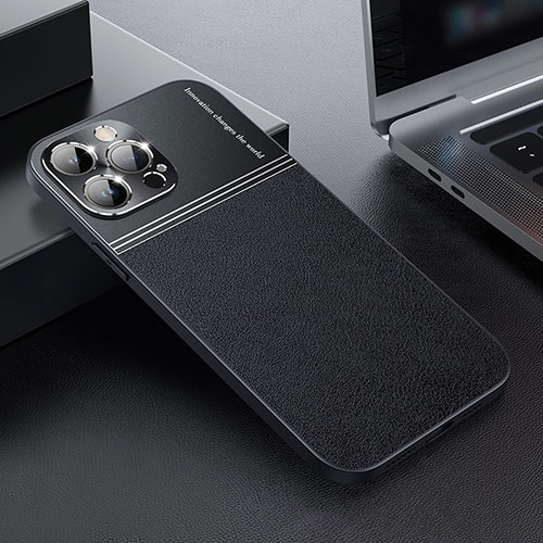 Luxury Leather Matte Finish and Plastic Back Cover Case QC1 for Apple iPhone 12 Pro Max Black