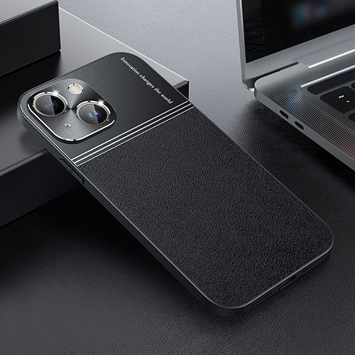 Luxury Leather Matte Finish and Plastic Back Cover Case QC1 for Apple iPhone 14 Plus Black