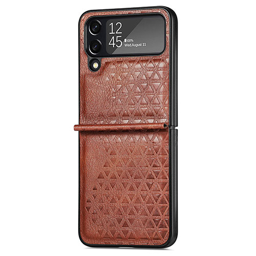 Luxury Leather Matte Finish and Plastic Back Cover Case R02 for Samsung Galaxy Z Flip4 5G Brown