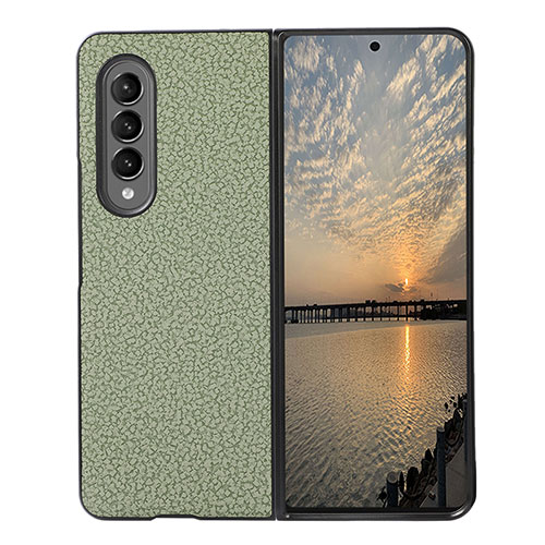 Luxury Leather Matte Finish and Plastic Back Cover Case R04 for Samsung Galaxy Z Fold3 5G Green
