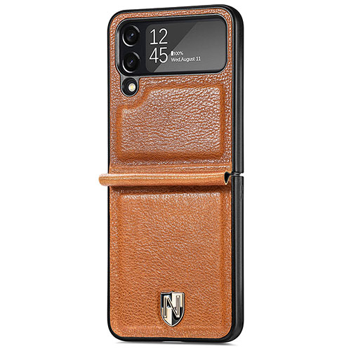 Luxury Leather Matte Finish and Plastic Back Cover Case R05 for Samsung Galaxy Z Flip4 5G Brown