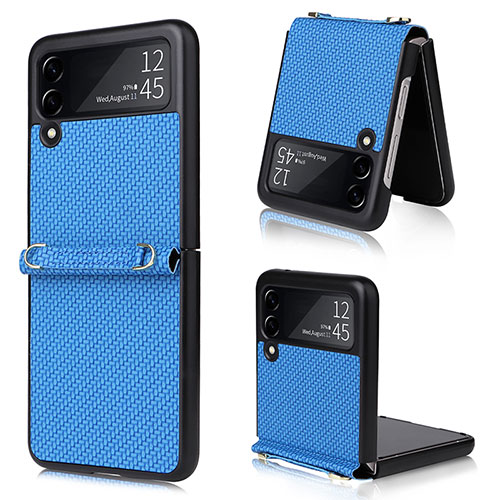 Luxury Leather Matte Finish and Plastic Back Cover Case R08 for Samsung Galaxy Z Flip3 5G Blue