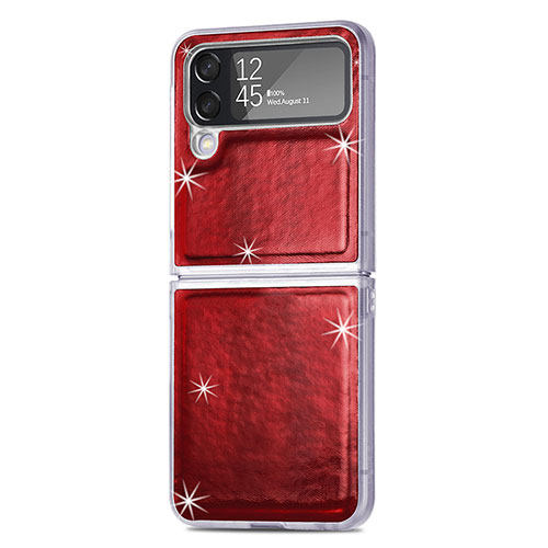 Luxury Leather Matte Finish and Plastic Back Cover Case R08 for Samsung Galaxy Z Flip4 5G Red