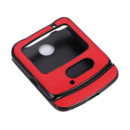 Luxury Leather Matte Finish and Plastic Back Cover Case S01 for Motorola Moto RAZR (2022) 5G Red