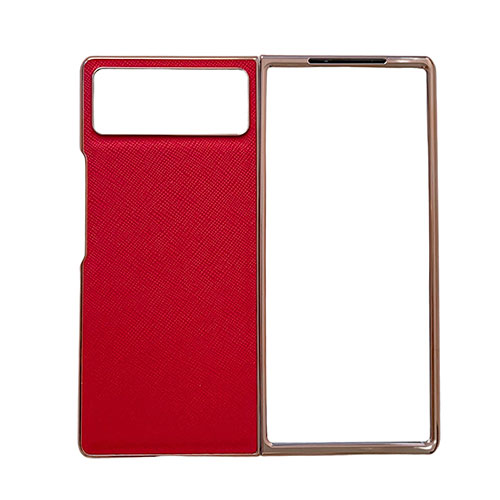 Luxury Leather Matte Finish and Plastic Back Cover Case S01 for Xiaomi Mix Fold 2 5G Red