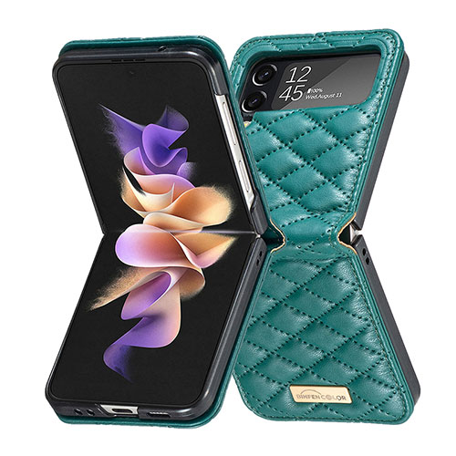 Luxury Leather Matte Finish and Plastic Back Cover Case S02 for Samsung Galaxy Z Flip4 5G Green