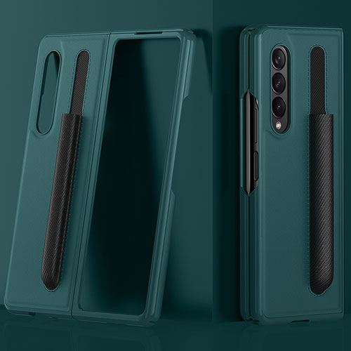 Luxury Leather Matte Finish and Plastic Back Cover Case S02 for Samsung Galaxy Z Fold3 5G Green
