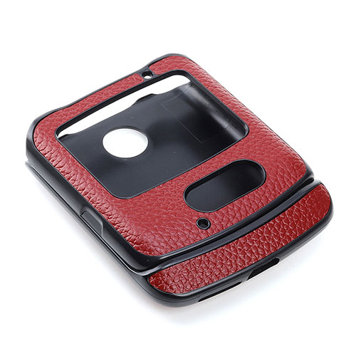 Luxury Leather Matte Finish and Plastic Back Cover Case S03 for Motorola Moto RAZR (2022) 5G Red