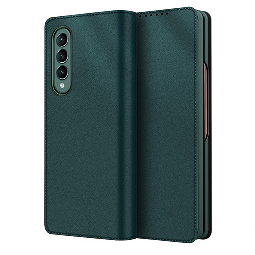 Luxury Leather Matte Finish and Plastic Back Cover Case S03 for Samsung Galaxy Z Fold3 5G Green