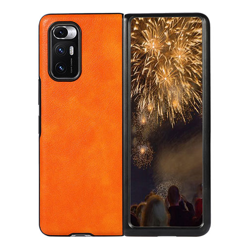 Luxury Leather Matte Finish and Plastic Back Cover Case S03 for Xiaomi Mix Fold 5G Orange