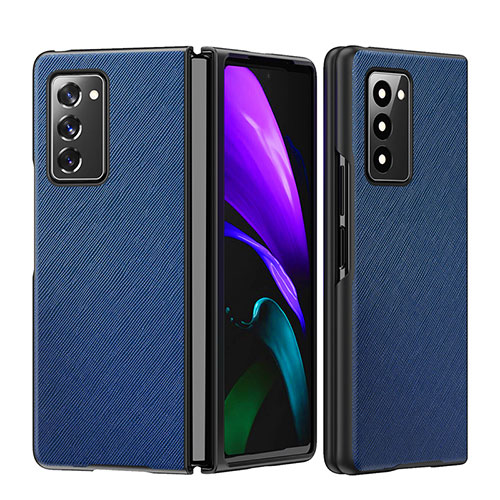 Luxury Leather Matte Finish and Plastic Back Cover Case S04 for Samsung Galaxy Z Fold2 5G Blue