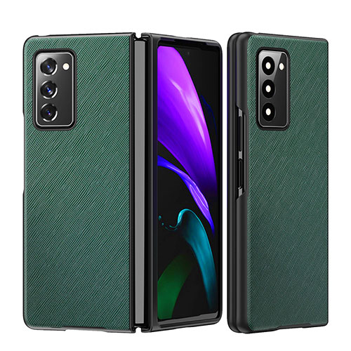 Luxury Leather Matte Finish and Plastic Back Cover Case S04 for Samsung Galaxy Z Fold2 5G Green